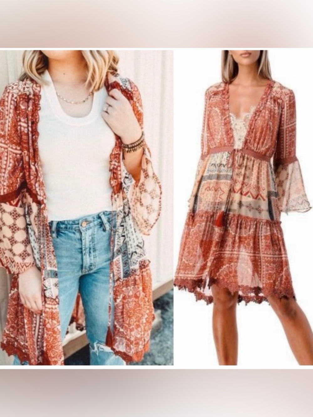 Miss Me Rust and Blue Paisley Patchwork Kimono